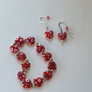 Floral Heart Beaded Bracelet and Earring Set